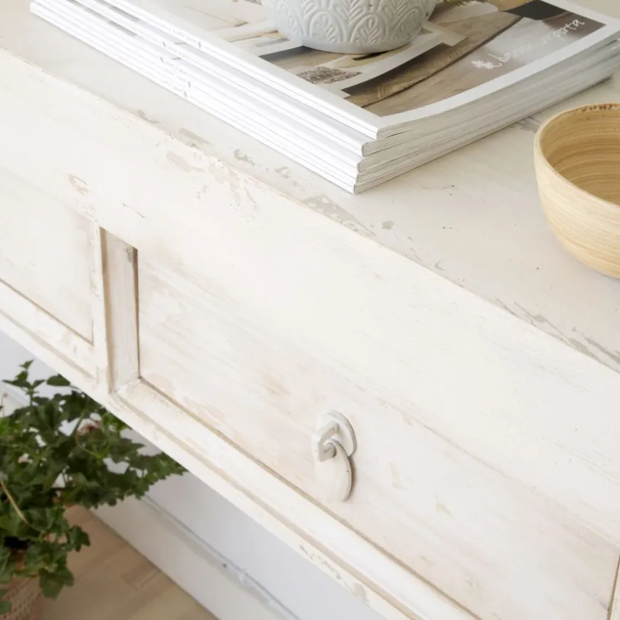 Banak Soho Meuble d'entrée en bois massif en blanc décapé