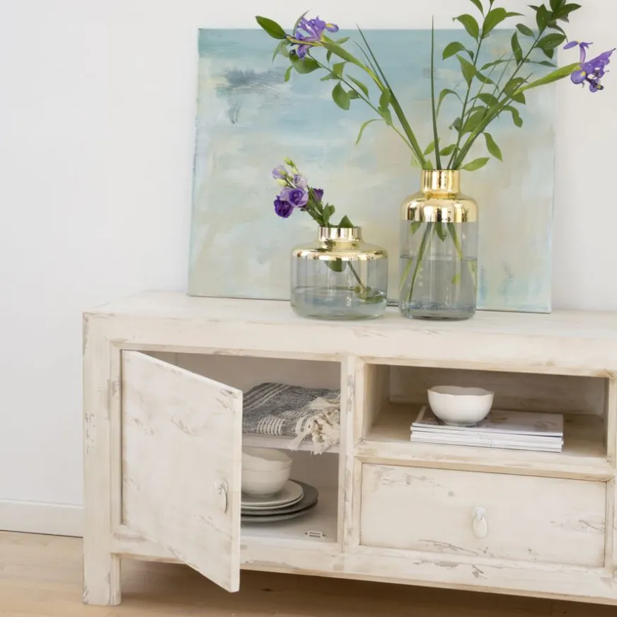 Banak Soho Meuble tv en bois massif en blanc decay