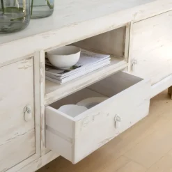 Banak Soho Meuble tv en bois massif en blanc decay