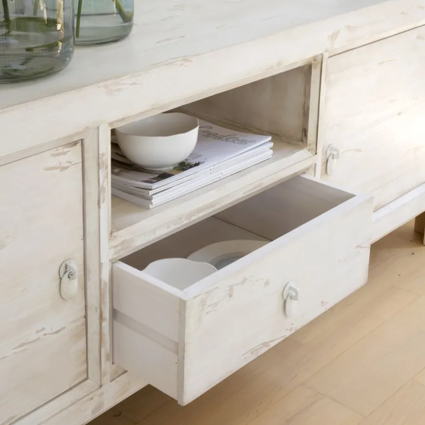 Banak Soho Meuble tv en bois massif en blanc decay