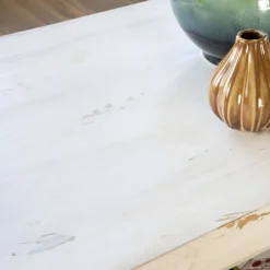 Banak Soho Table basse rectangulaire en bois massif de couleur blanc décapé