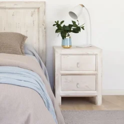 Banak Soho Table de nuit en bois massif en blanc décapé