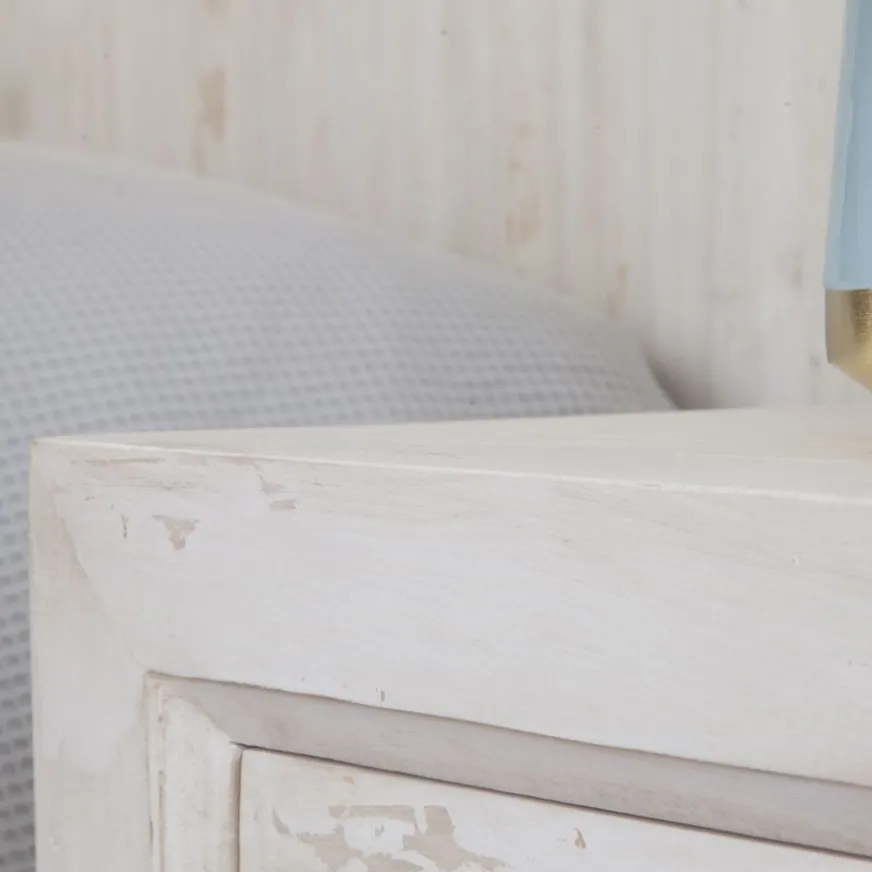 Banak Soho Table de nuit en bois massif en blanc décapé