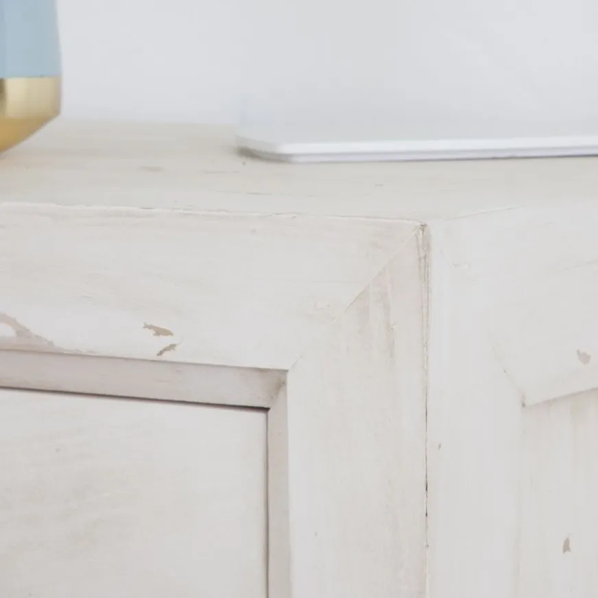 Banak Soho Table de nuit en bois massif en blanc décapé