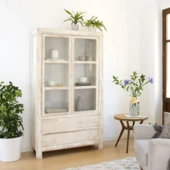 Banak Soho Vitrine en bois massif en blanc décapé