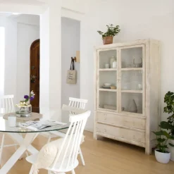 Banak Soho Vitrine en bois massif en blanc décapé