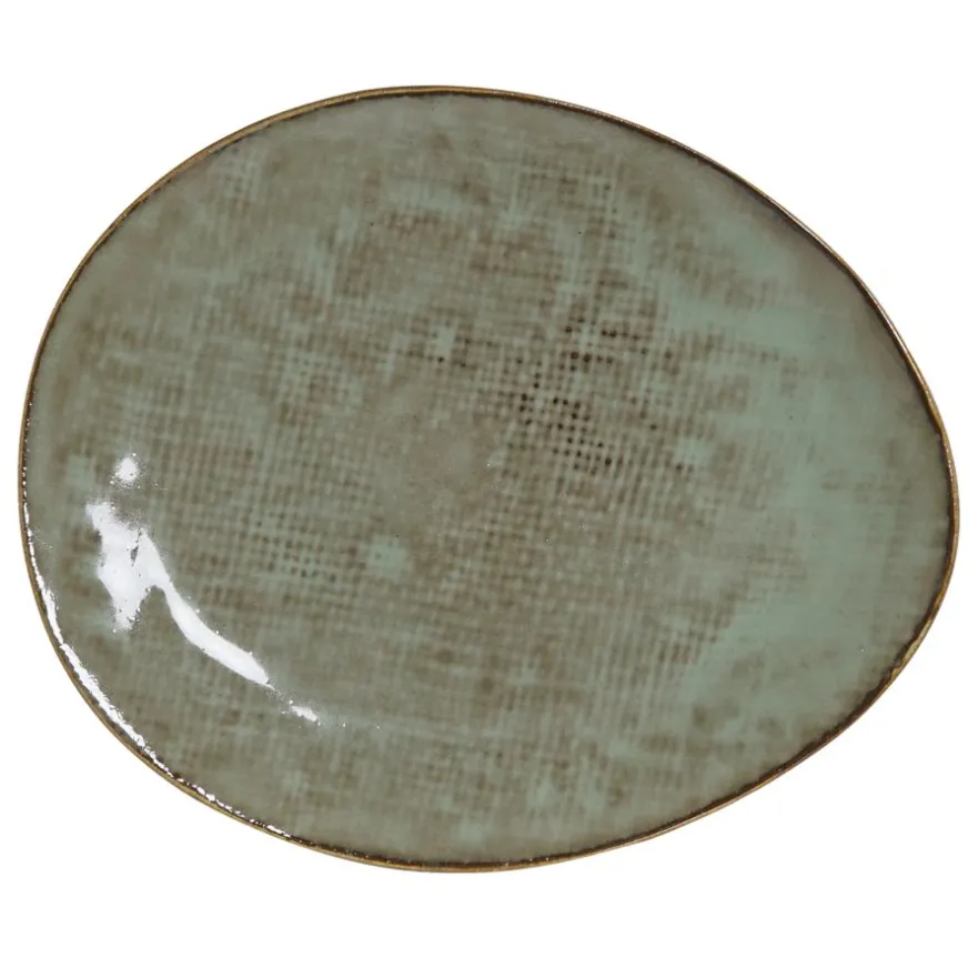 Banak Sugo Plat en grès émaillé turquoise