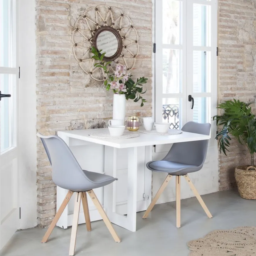 Banak Tan Table à manger pliante rectangulaire tan 88/160 en bois laqué blanc