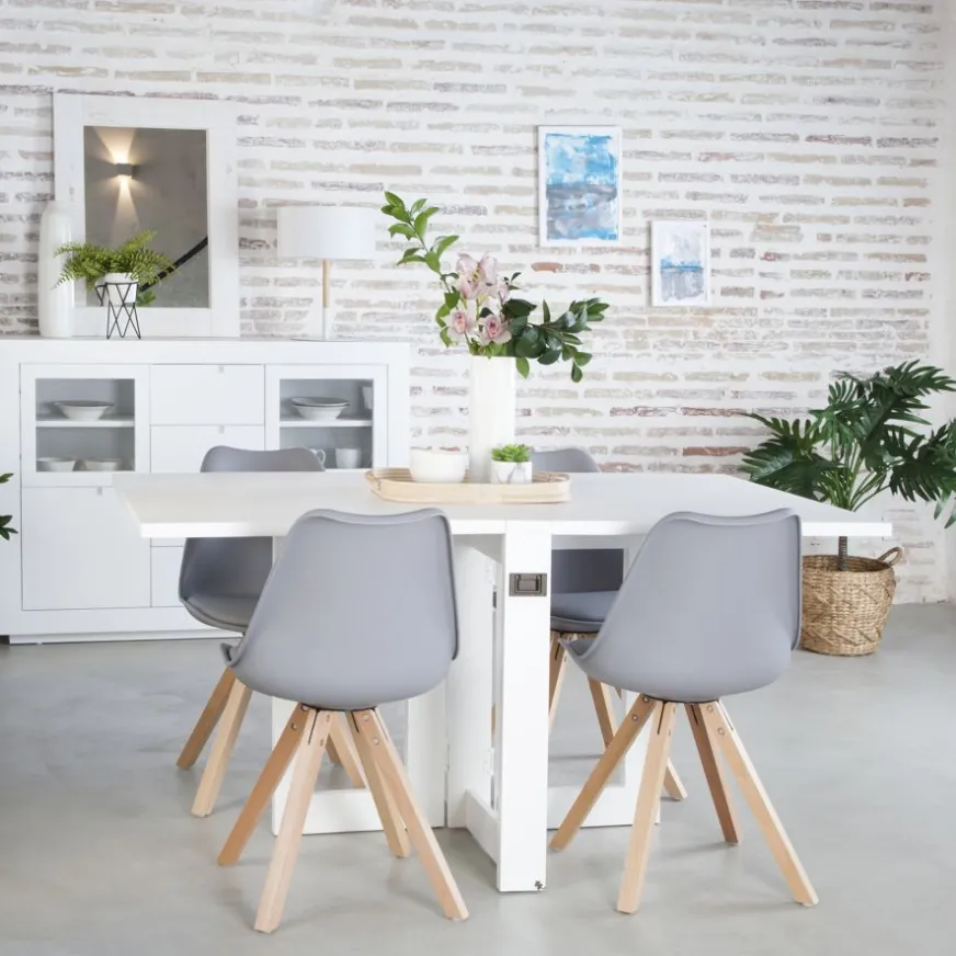 Banak Tan Table à manger pliante rectangulaire tan 88/160 en bois laqué blanc