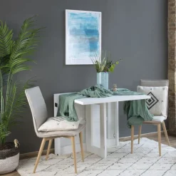 Banak Tan Table à manger pliante rectangulaire tan 88/160 en bois laqué blanc