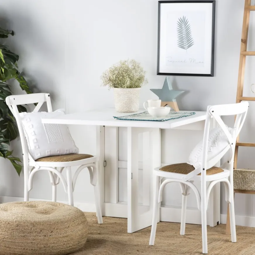 Banak Tan Table à manger pliante rectangulaire tan 88/160 en bois laqué blanc