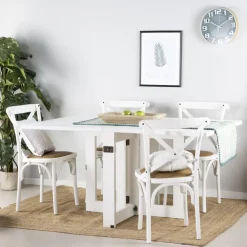 Banak Tan Table à manger pliante rectangulaire tan 88/160 en bois laqué blanc