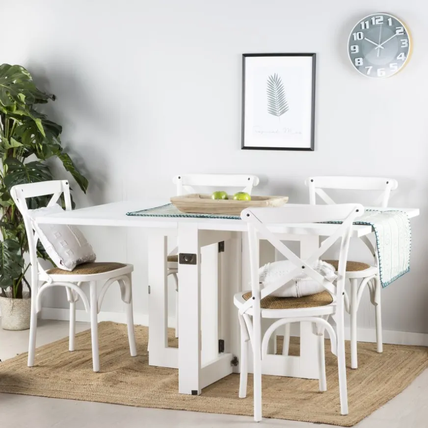 Banak Tan Table à manger pliante rectangulaire tan 88/160 en bois laqué blanc