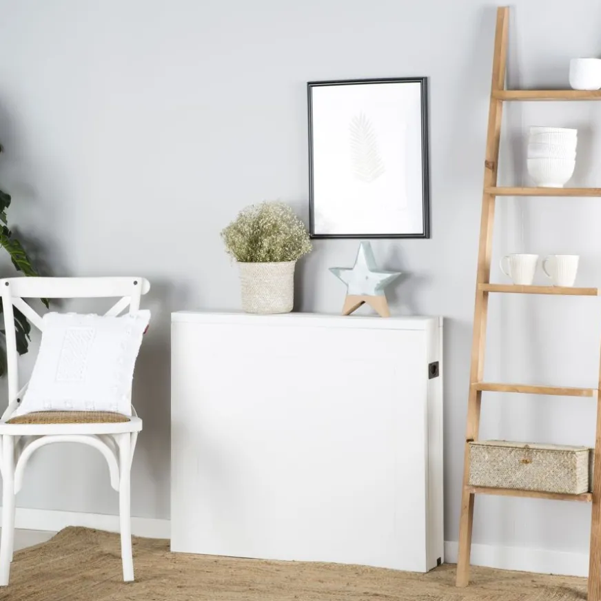 Banak Tan Table à manger pliante rectangulaire tan 88/160 en bois laqué blanc