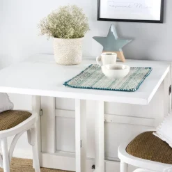 Banak Tan Table à manger pliante rectangulaire tan 88/160 en bois laqué blanc