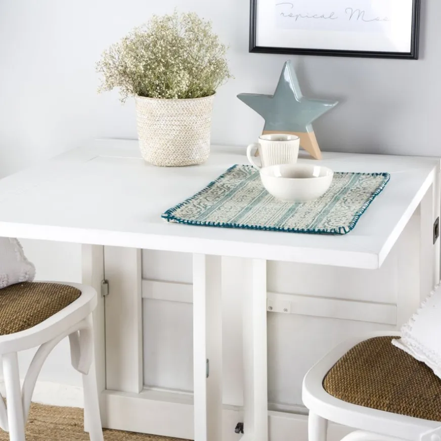 Banak Tan Table à manger pliante rectangulaire tan 88/160 en bois laqué blanc