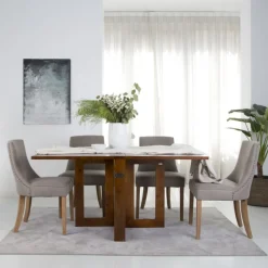 Banak Tan Table de salle à manger pliante rectangulaire 88/160 en bois massif de couleur teck