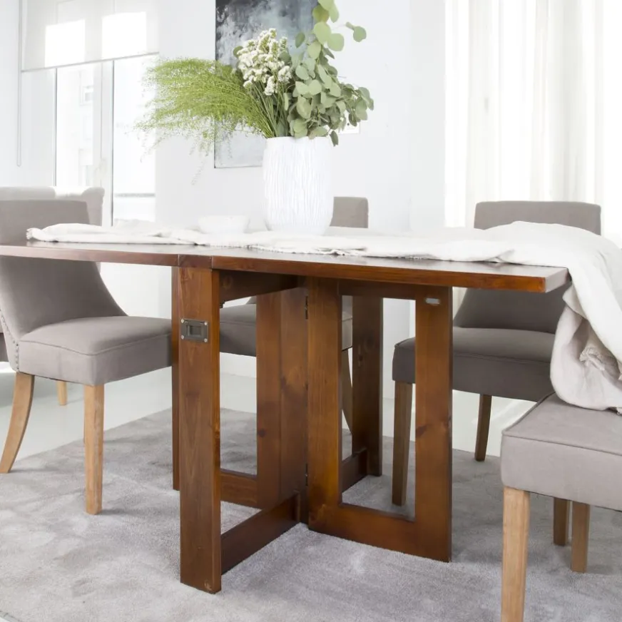 Banak Tan Table de salle à manger pliante rectangulaire 88/160 en bois massif de couleur teck