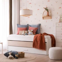 Enfant Banak Teo Lit superposé avec rangement blanc mat et naturel duna pour matelas de 90