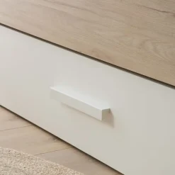 Enfant Banak Teo Lit superposé avec rangement blanc mat et naturel duna pour matelas de 90