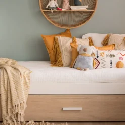 Enfant Banak Teo Lit superposé blanc mat et naturel duna pour matelas de 90x190