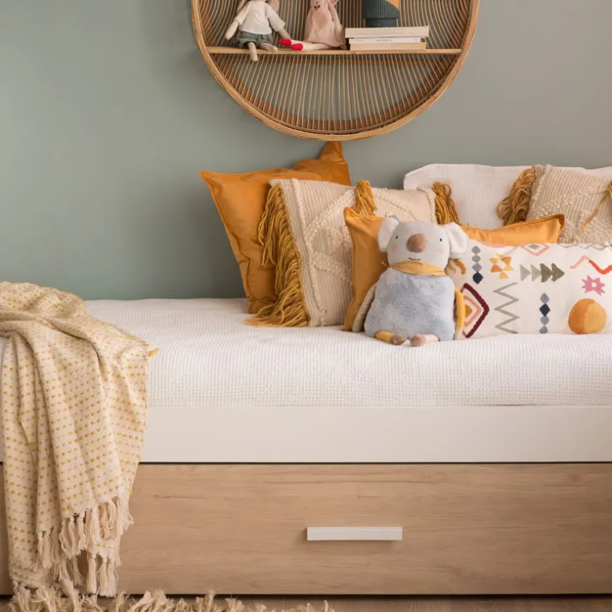 Enfant Banak Teo Lit superposé blanc mat et naturel duna pour matelas de 90x190