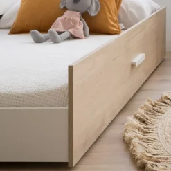 Enfant Banak Teo Lit superposé blanc mat et naturel duna pour matelas de 90x190