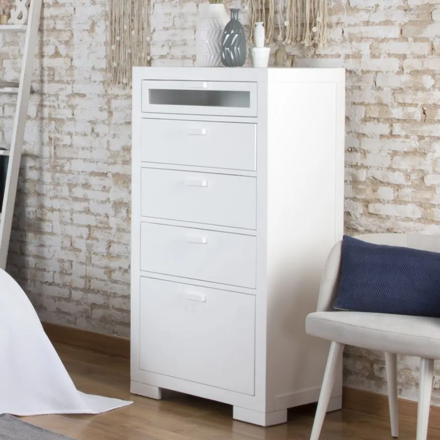 Banak Tribeca Chiffonnier avec un chaussure en bois laqué en blanc