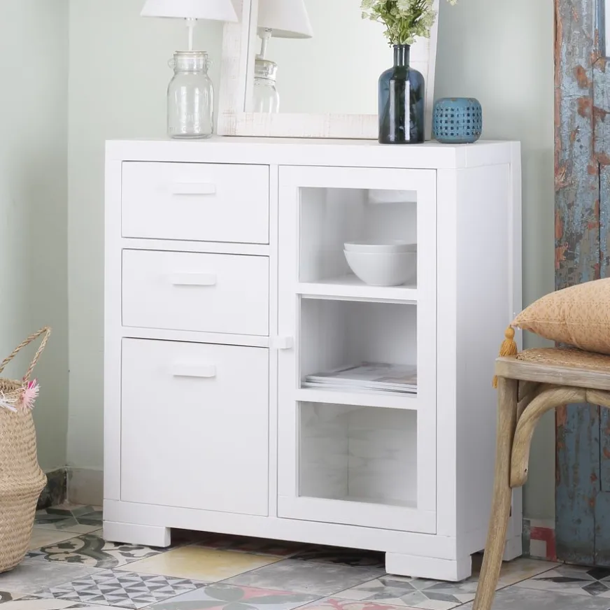 Banak Tribeca Meuble d'entrée étroit en bois laqué blanc