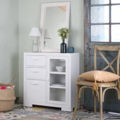 Banak Tribeca Meuble d'entrée étroit en bois laqué blanc