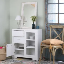 Banak Tribeca Meuble d'entrée étroit en bois laqué blanc