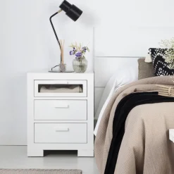 Banak Tribeca Table de chevet en bois laqué blanc