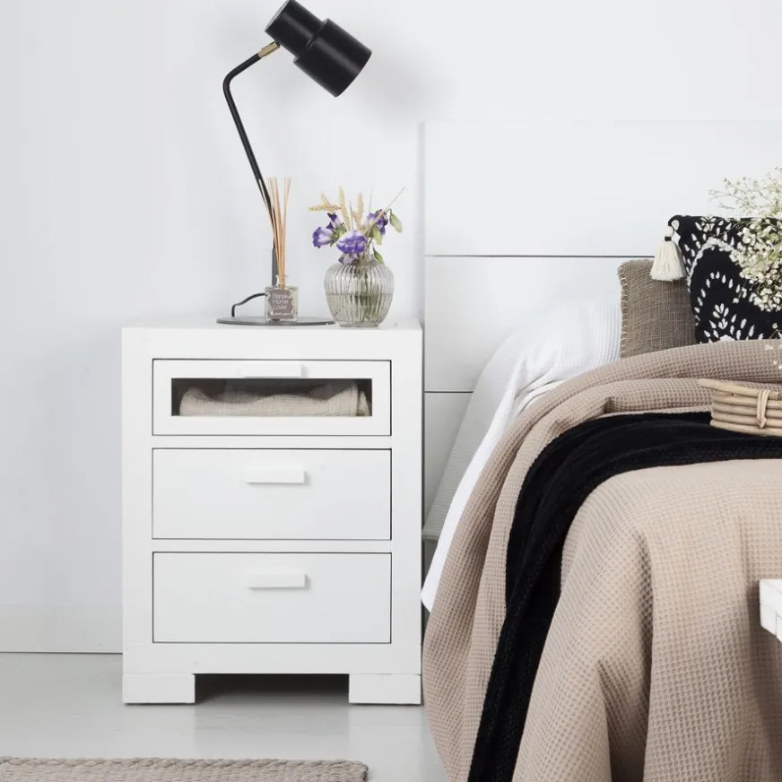 Banak Tribeca Table de chevet en bois laqué blanc