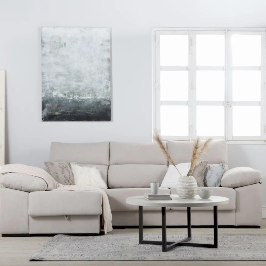 Banak Vera Table basse ronde en bois massif et métal