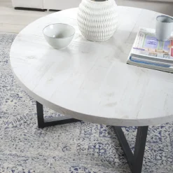 Banak Vera Table basse ronde en bois massif et métal