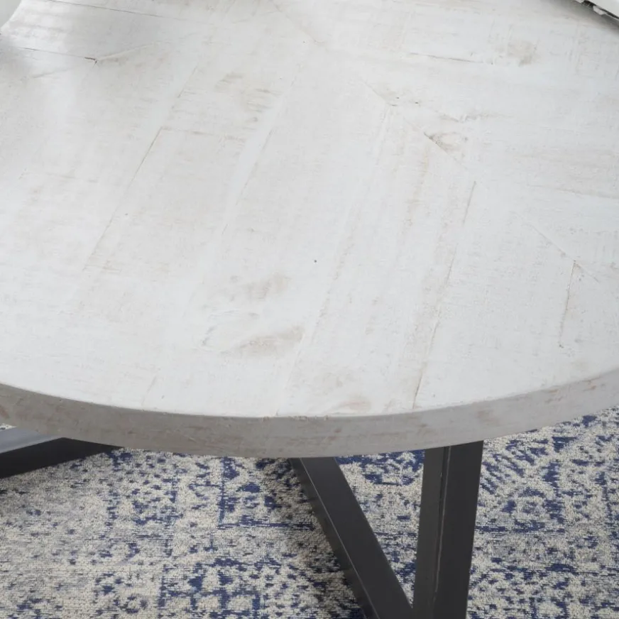 Banak Vera Table basse ronde en bois massif et métal