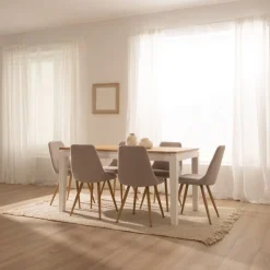 Banak Vilna Table à manger extensible rectangulaire 150/200 en bois massif blanc et naturel