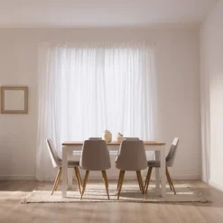 Banak Vilna Table à manger extensible rectangulaire 150/200 en bois massif blanc et naturel