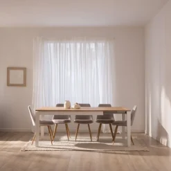 Banak Vilna Table à manger extensible rectangulaire 150/200 en bois massif blanc et naturel