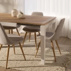 Banak Vilna Table à manger extensible rectangulaire 150/200 en bois massif blanc et naturel