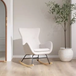 Banak Vinci Fauteuil à bascule beige avec pieds en bois