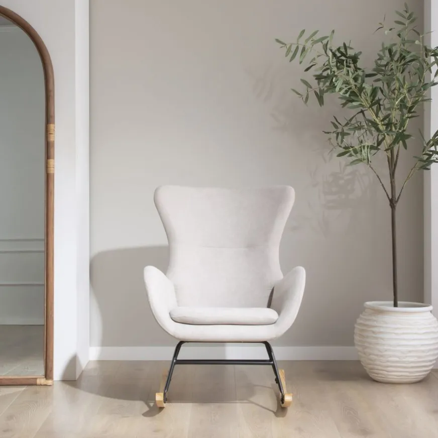 Banak Vinci Fauteuil à bascule beige avec pieds en bois