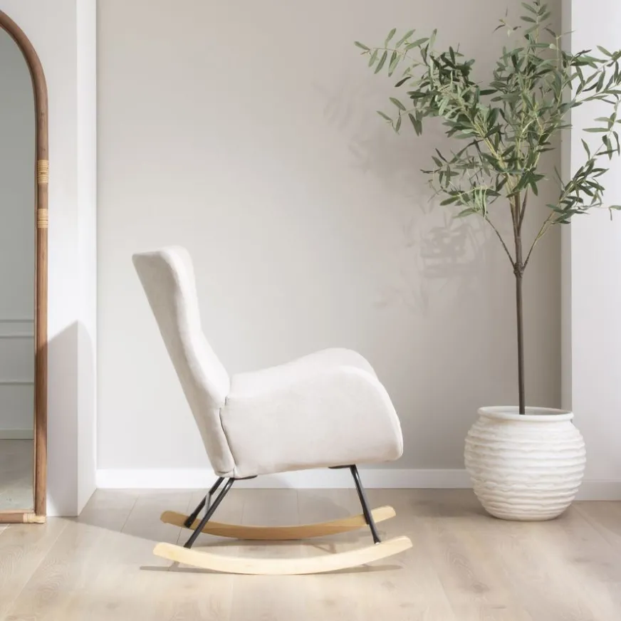 Banak Vinci Fauteuil à bascule beige avec pieds en bois