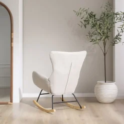 Banak Vinci Fauteuil à bascule beige avec pieds en bois