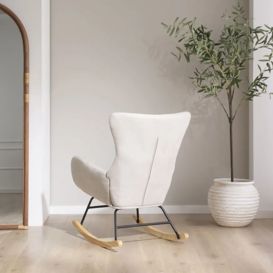 Banak Vinci Fauteuil à bascule beige avec pieds en bois