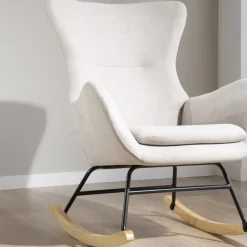 Banak Vinci Fauteuil à bascule beige avec pieds en bois