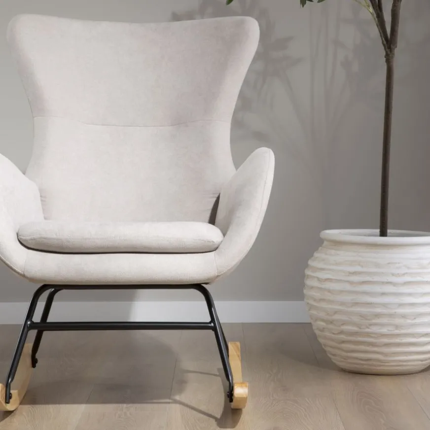 Banak Vinci Fauteuil à bascule beige avec pieds en bois