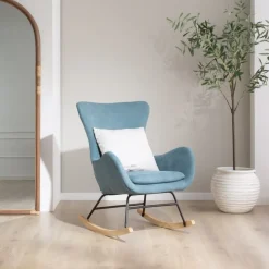 Banak Vinci Fauteuil à bascule vert avec pieds en bois