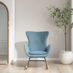 Banak Vinci Fauteuil à bascule vert avec pieds en bois