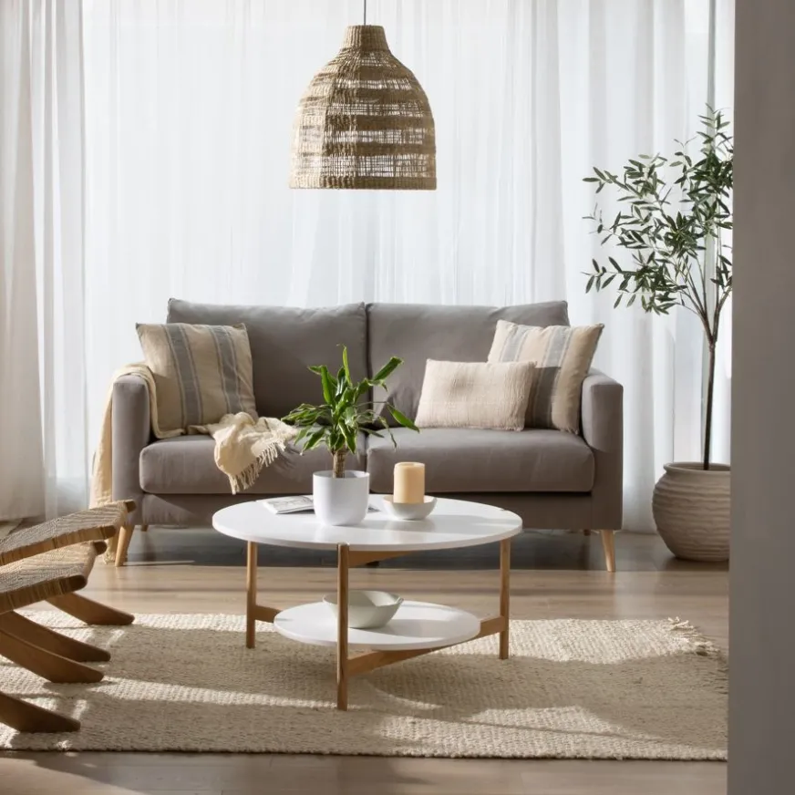 Banak Vitele Table basse 90x90 laquée blanche et naturelle